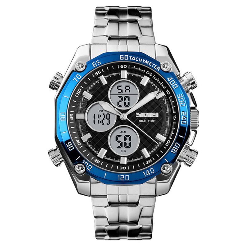 Mode Mænd Digital Quartz Watch 3atm Vandtæt Stopur Sport Dual Display Watch
