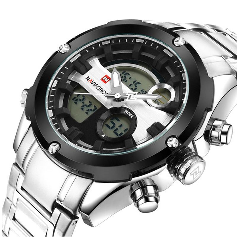 Mode Mænd Dual Display Watch Luksus Rustfri Strap Sport Watch