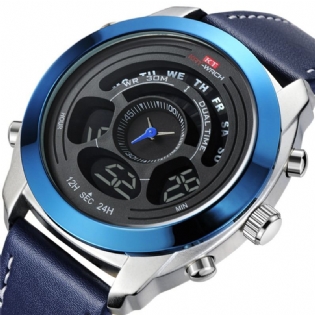Mode Sport Mænd Digital Ur Dato Uge Måned Display Kronograf Læderrem Led Dual Display Watch