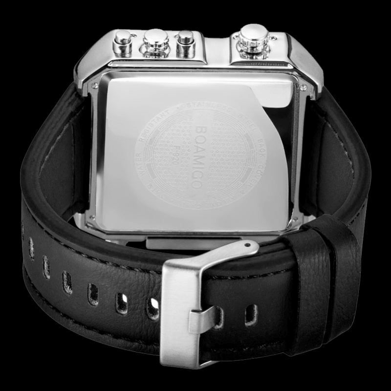 Mode Til Mænd Digital Watch Creative Dial Week Month Display Chronograph 3 Time Zone Læderrem Dual Display Ur