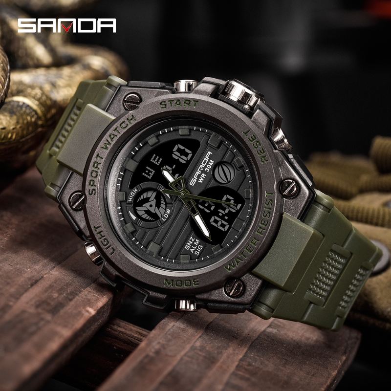 Multifunktion Udendørs Dual Display Watch Kalender Led Display Sport Herre Digital Watch