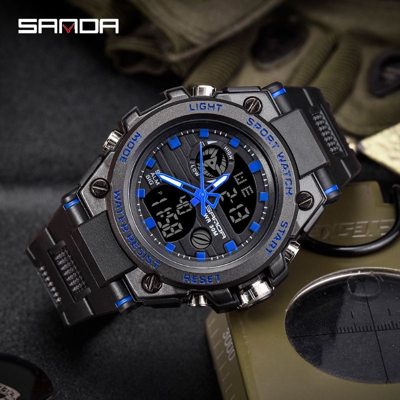 Multifunktion Udendørs Dual Display Watch Kalender Led Display Sport Herre Digital Watch
