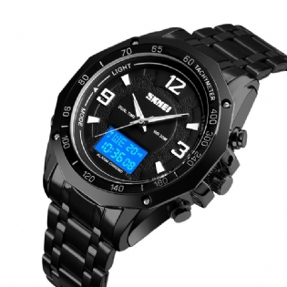 Multifunktionelt Lysende El Lyskalender 3atm Business Herreur Dual Display Digital Watch