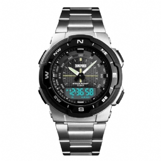 Rustfrit Stål Vandtæt Chrono Dual Digital Watch Business Style Herre Armbåndsur