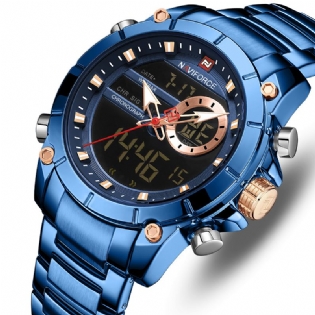 Vandtæt Alarm Business Style Dual Display Watch Fuldt Stål Quartz Watch
