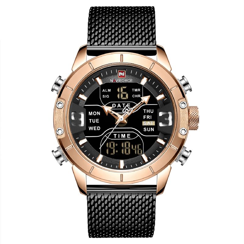 Vandtæt Dual Display Watch Calendar Full Steel Business Mænd Digital Watch