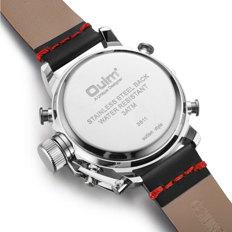 Vandtæt Led Dual Display Watch Casual Style Ægte Læderrem Quartz Watch