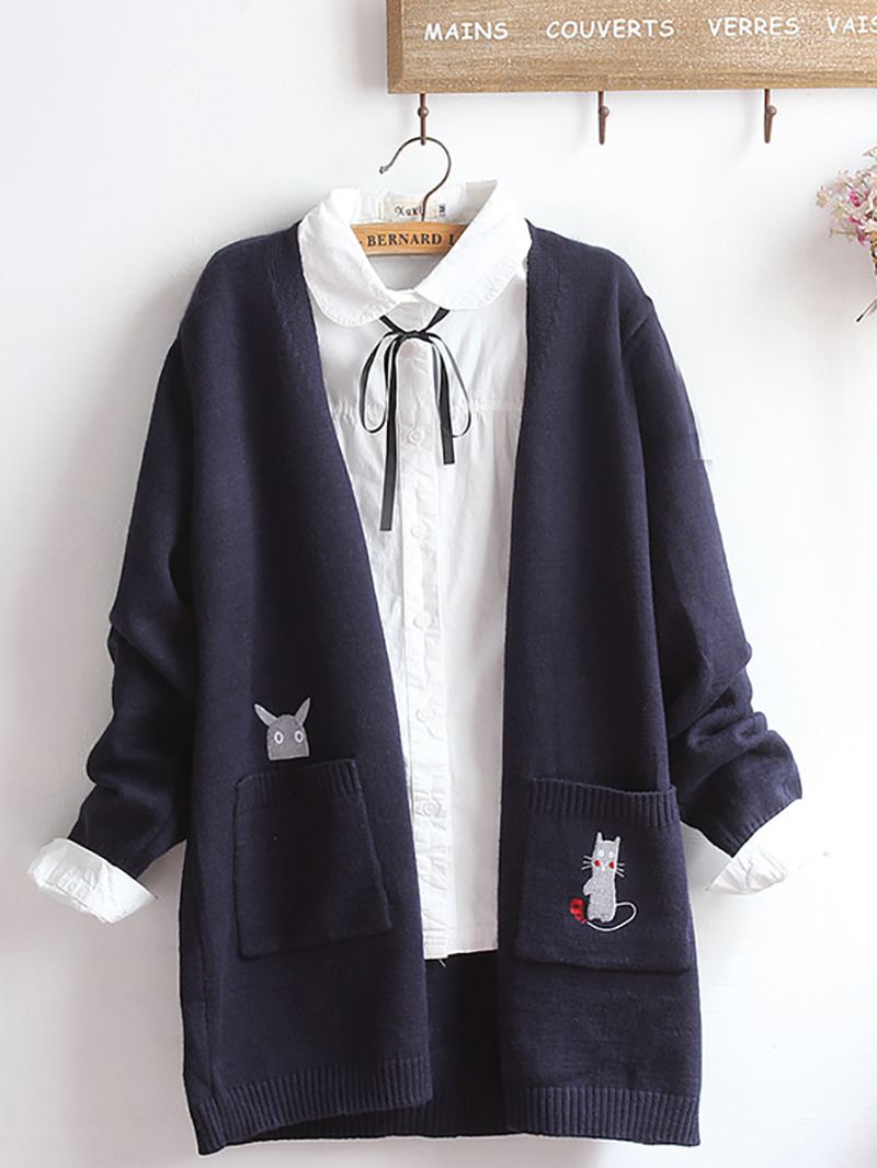 Broderi Kat Strik Long Sweater Cardigans