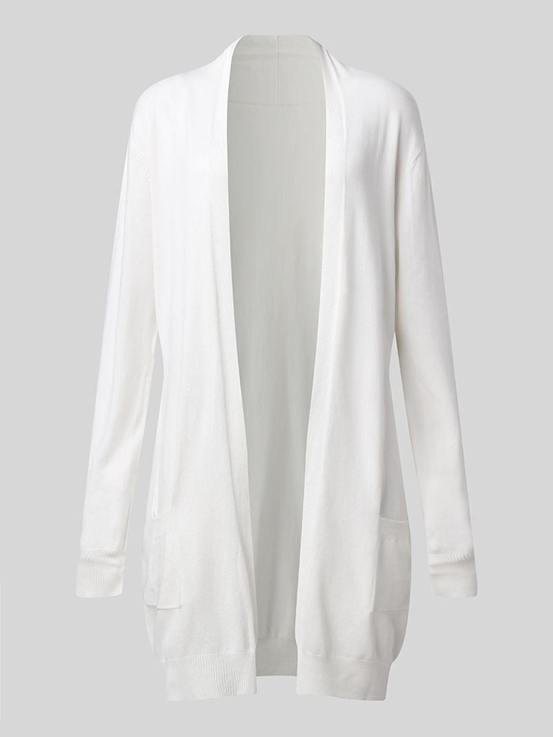Casual Ensfarvet Langærmet Cardigan I Plus Størrelse Med Lommer