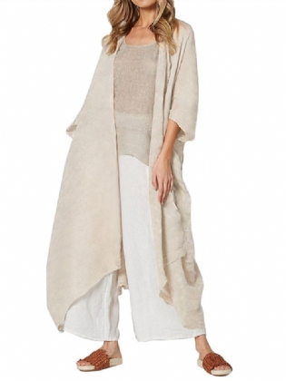 Ensfarvet Front Åben Asymmetriske Lange Maxi Cardigans
