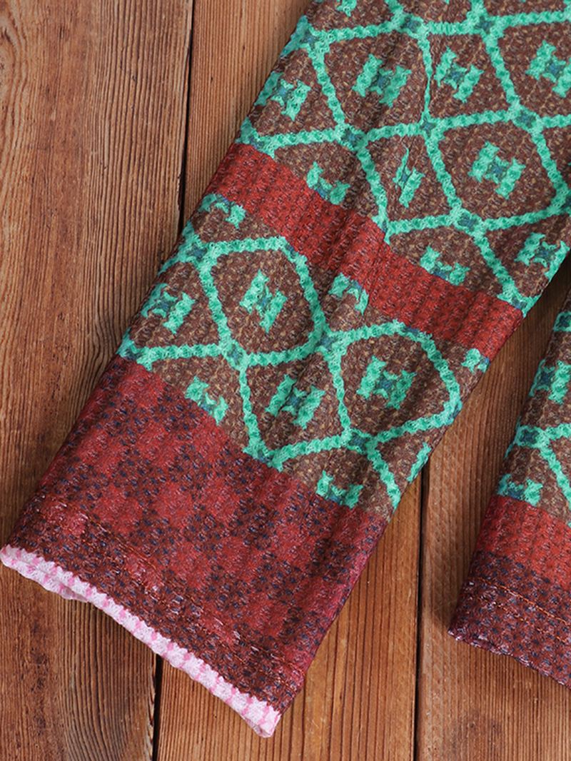 Etnisk Med Tryk Patchwork Langærmede Cardigans Til Kvinder