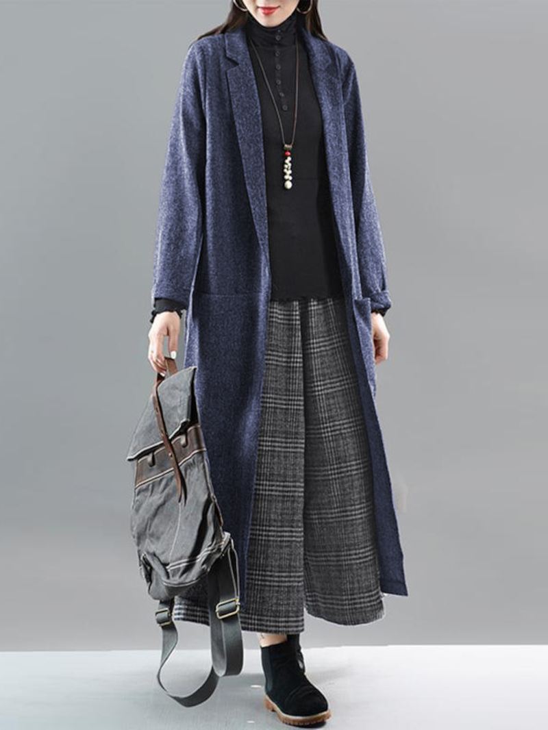 Kvindehovedet Vævet Solid Afslappet Elegant Cardigan Med Reverskrave Med Lomme
