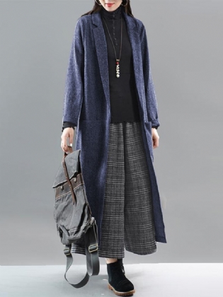 Kvindehovedet Vævet Solid Afslappet Elegant Cardigan Med Reverskrave Med Lomme