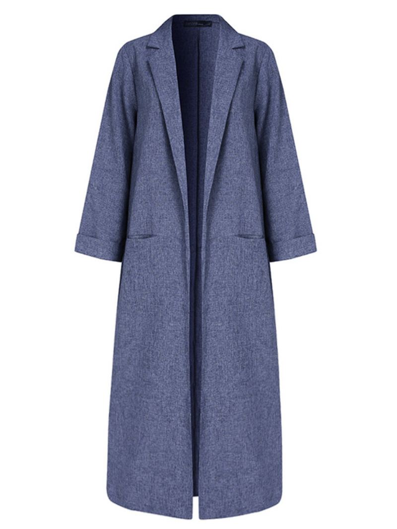 Kvindehovedet Vævet Solid Afslappet Elegant Cardigan Med Reverskrave Med Lomme