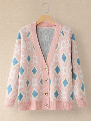 Kvinder Argyle Mønster Geometrisk Strikket Casual Animeret Knap Cardigan