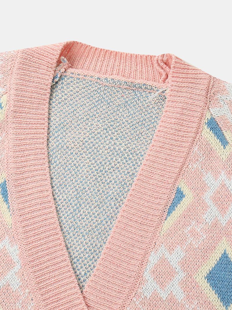 Kvinder Argyle Mønster Geometrisk Strikket Casual Animeret Knap Cardigan