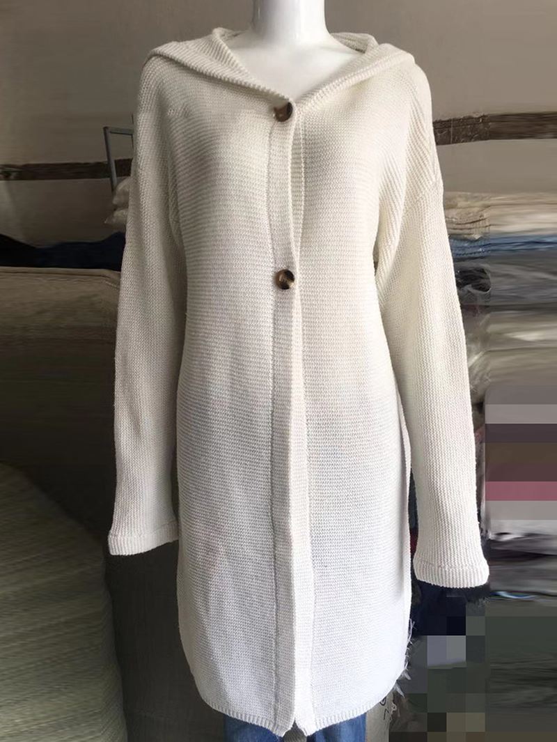 Kvinder Casual Ensfarvede Cardigans Med Hætte