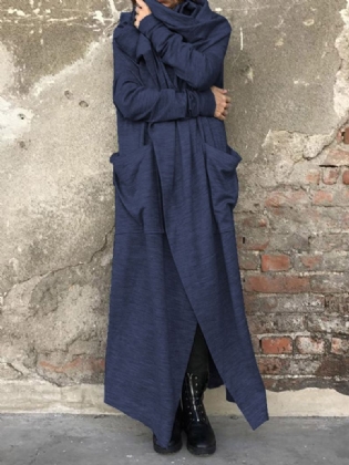 Kvinder Casual Løse Ren Farve Lange Ærmer Lange Cardigans