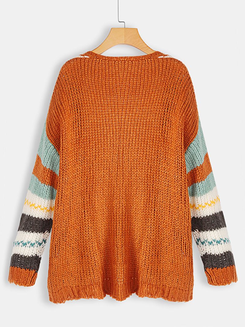 Kvinder Casual Stribet Farve-blok Sweater Cardigans