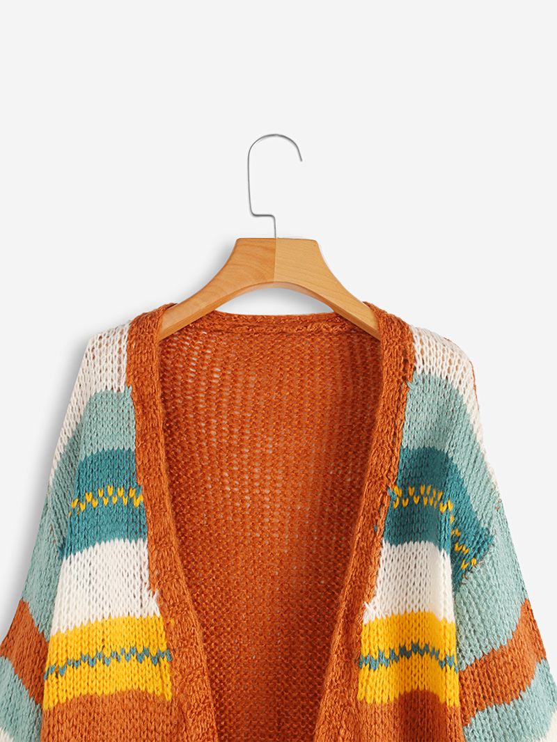 Kvinder Casual Stribet Farve-blok Sweater Cardigans