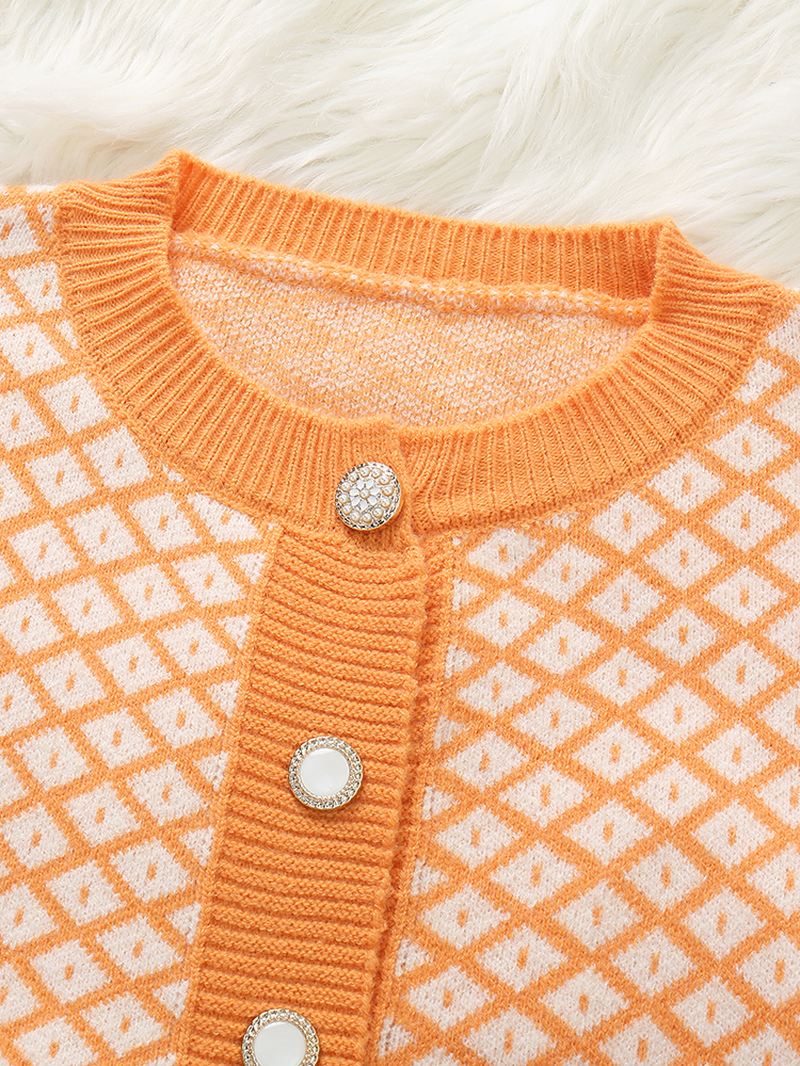 Kvinder Diamond Square Pattern Geometrisk Literal Crop Top Cardigan