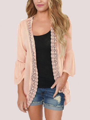 Kvinder Ensfarvet Blonde Trim Lette Cardigans