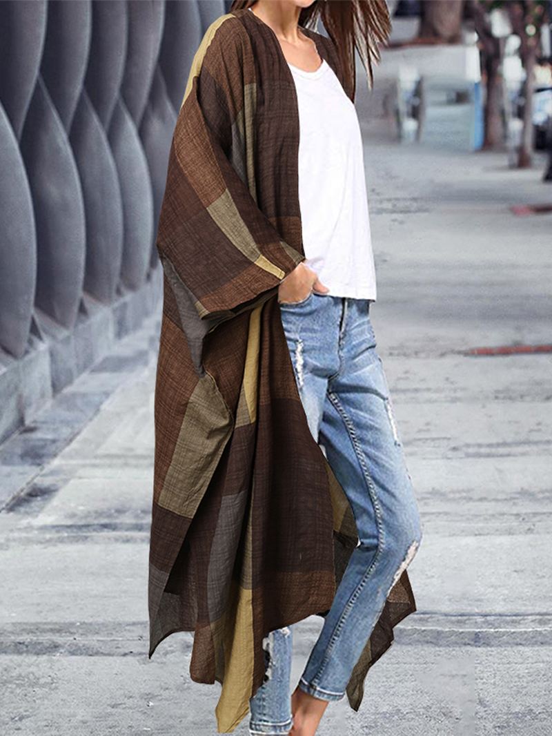 Kvinder Plaid Med Tryk 3/4 Ærmer Åben Front Casual Cardigans