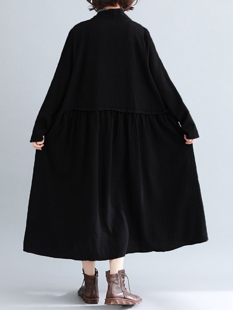 Kvinder Pure Color Bomuld Løse Langærmede Lommer Trench