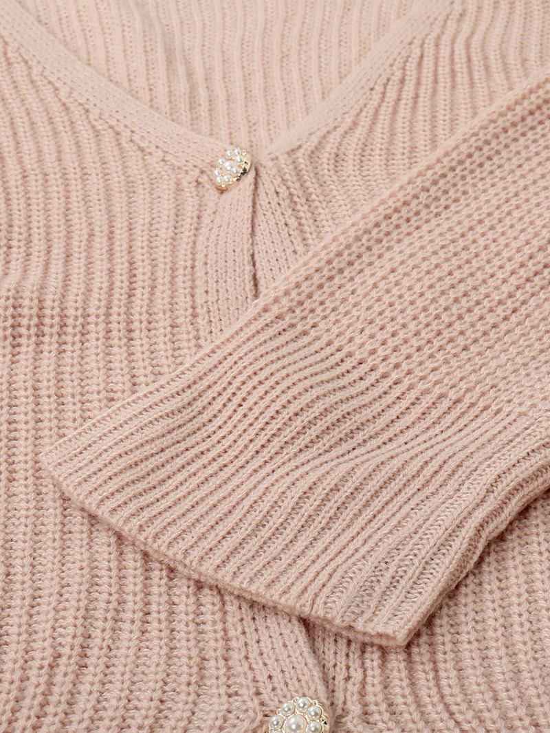 Kvinder Solid Simple Mild Pink Uregelmæssig Hem Daily Wear Strikket Cardigan