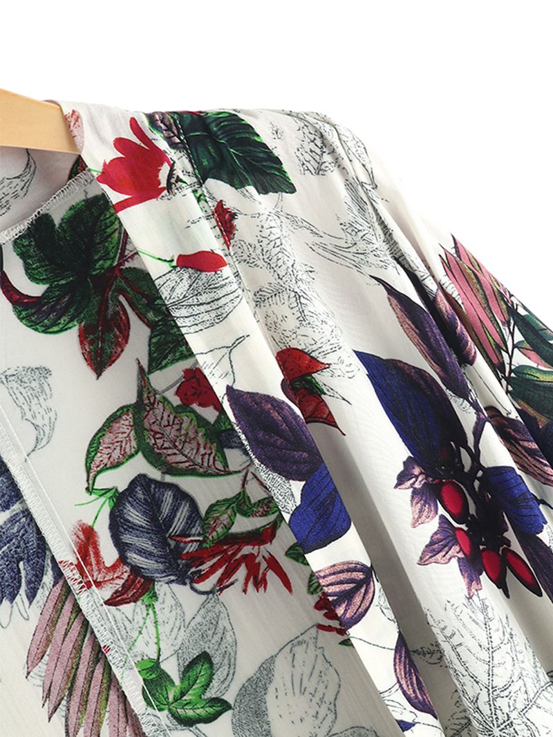 Kvinder Sommer Blomsterprint Løs Langærmet Uregelmæssig Hem Cardigans