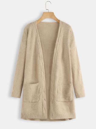Kvinder Strikket Ensfarve Loose Pocket Twisted Cardigans