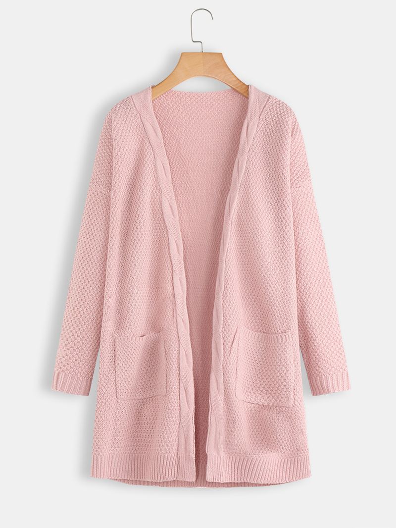 Kvinder Strikket Ensfarve Loose Pocket Twisted Cardigans
