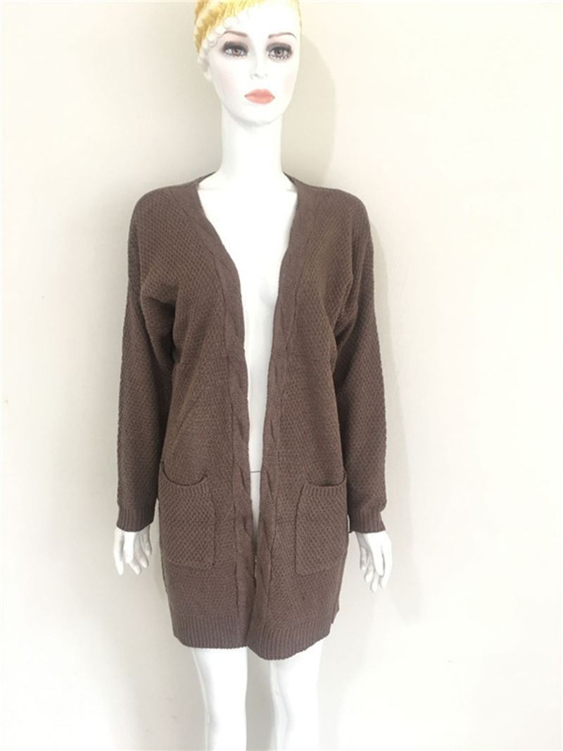 Kvinder Strikket Ensfarve Loose Pocket Twisted Cardigans