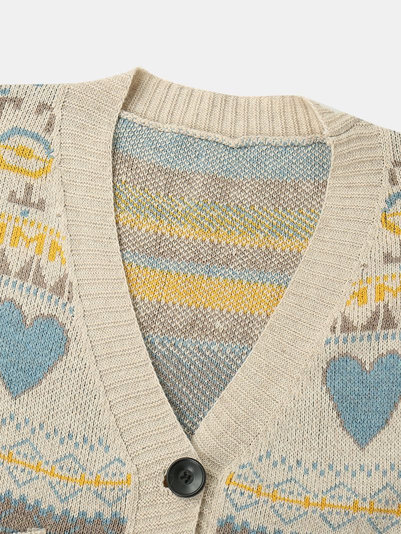 Kvinder Vintage Fuld Printmønster Langærmet Cardigan Med Lomme
