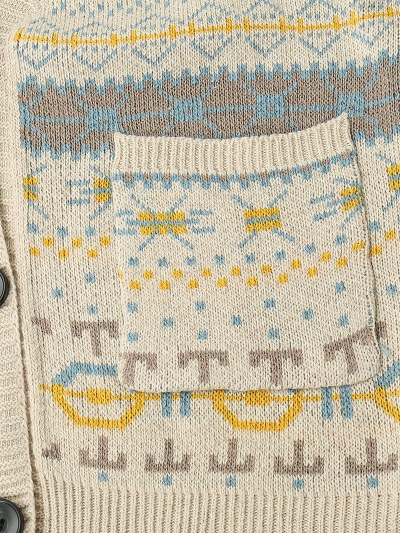 Kvinder Vintage Fuld Printmønster Langærmet Cardigan Med Lomme
