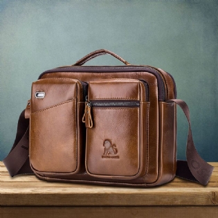 Ægte Læder Mænd Vintage Messenger Bag Briefcase Håndtaske Skuldertaske Satchel Bag