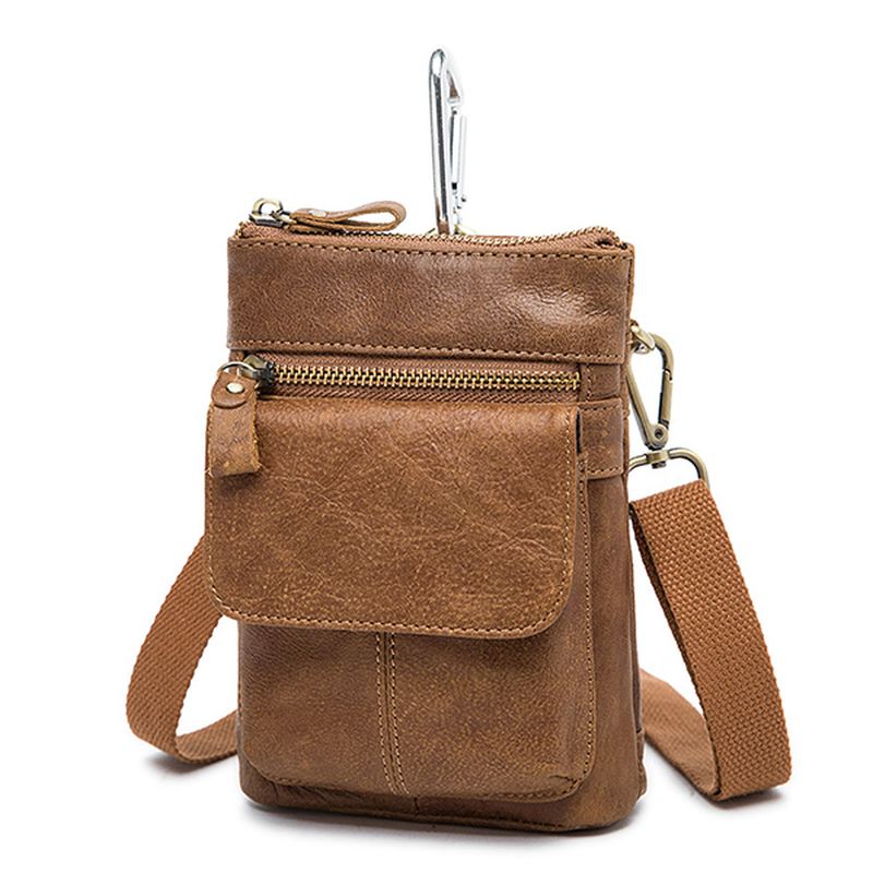 Ægte Læder Taljetaske First Layer Læder Leisure Retro Telefontaske Crossbody Taske Til Mænd