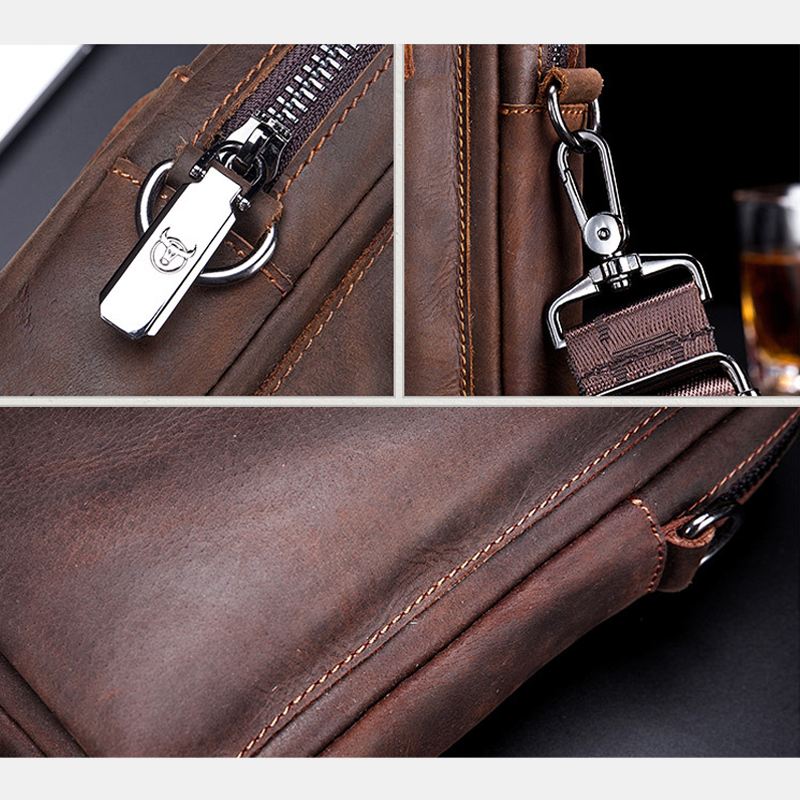 Ægte Læder Til Mænd Med Stor Kapacitet Vintage 6.5 Tommer Telefontaske Taljetaske Skuldertaske Crossbody-taske