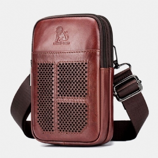 Ægte Læder Til Mænd Retro Business Casual Ensfarvet Læder Okselæder Multi-bære Taljetaske Crossbody Taske