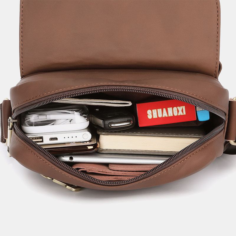 Ægte Læder Til Mænd Stor Kapacitet Vintage Afslappet 6.5 Tommer Telefontaske Crossbody-taske Skuldertaske Messenger Briefcase