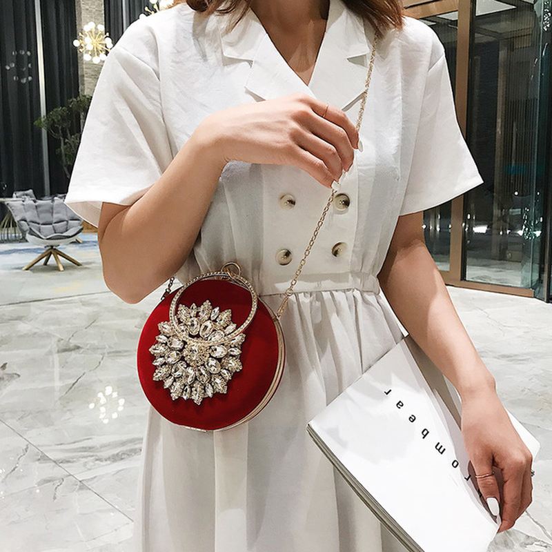 Kvinde Lille Taske New Mode Rhinestones Wild Shoulder Bag Chain Slung Small Rund Taske Daily Party