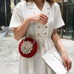 Kvinde Lille Taske New Mode Rhinestones Wild Shoulder Bag Chain Slung Small Rund Taske Daily Party