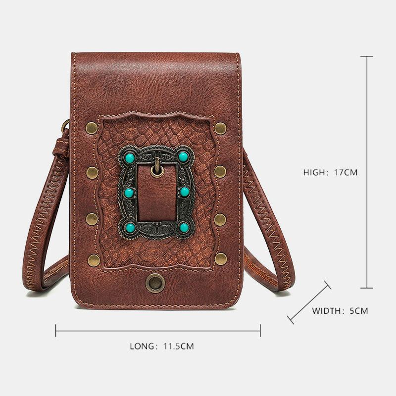 Kvinder Aftagelig Skulderrem Hardware Nitte Dekor Slangemønster Flap Magnetisk Lås Design Crossbody Taske Taljetaske