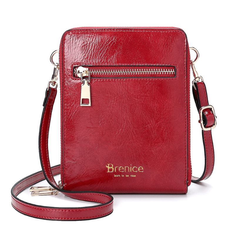 Kvinder Design Multifunktion Telefontaske Olievoks Læder Crossbody Taske