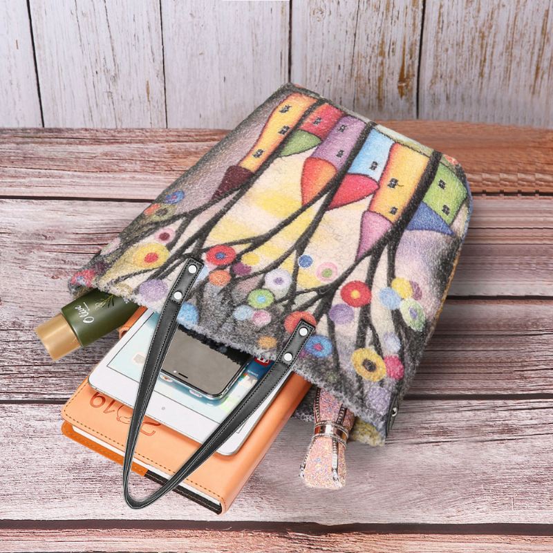 Kvinder Farverig Diy Lammehår Taske Tote Bag Skuldertaske