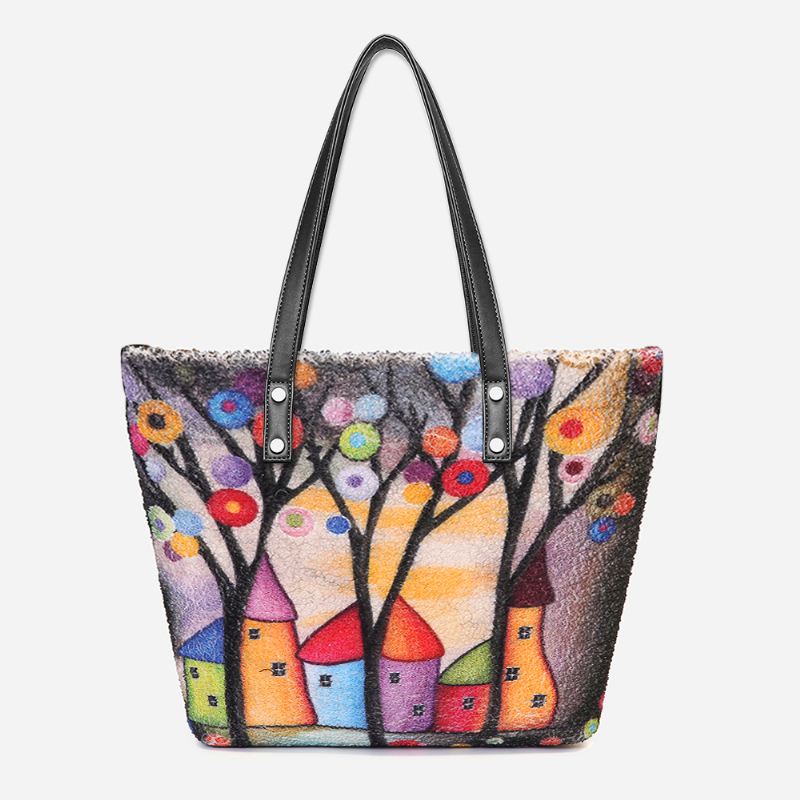 Kvinder Farverig Diy Lammehår Taske Tote Bag Skuldertaske