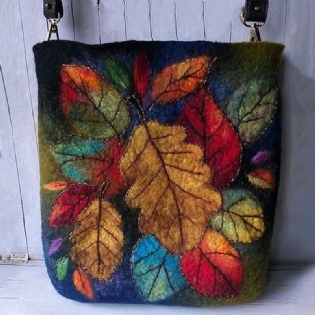 Kvinder Farverige Blade Diy Lam Hårtaske Crossbody Taske Skuldertaske