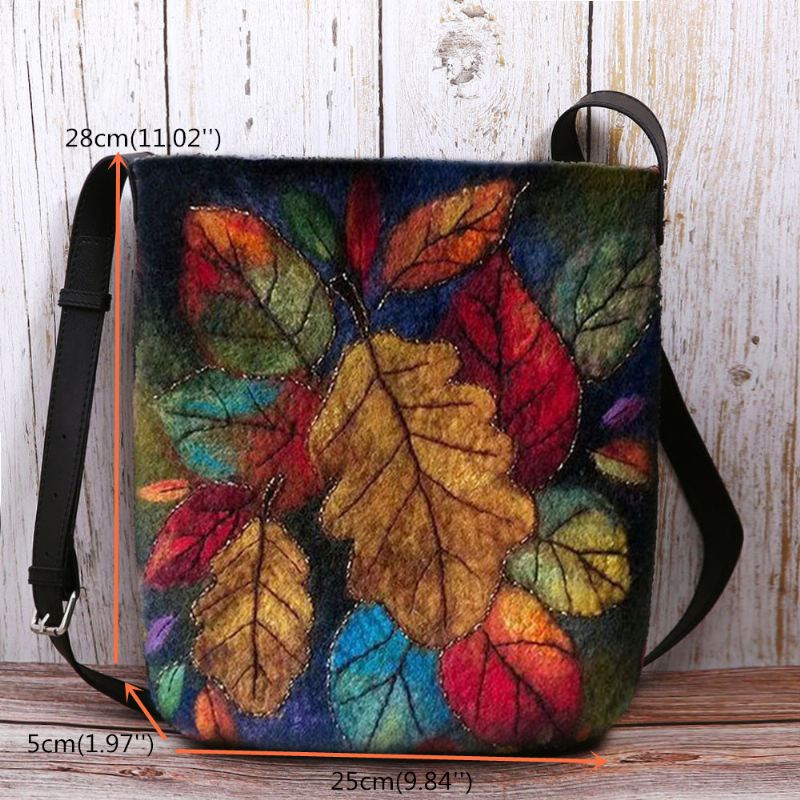 Kvinder Farverige Blade Diy Lam Hårtaske Crossbody Taske Skuldertaske