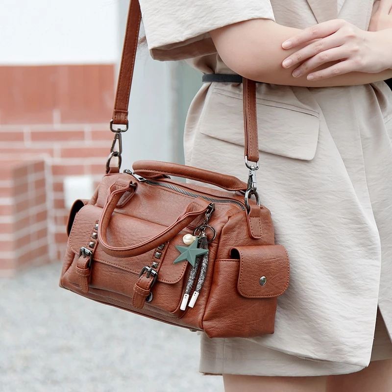 Kvinder Femtakkede Stjernevedhæng Large Capacoty Crossbody-taske Multi-lomme Blødt Læder Skuldertaske Håndtaske