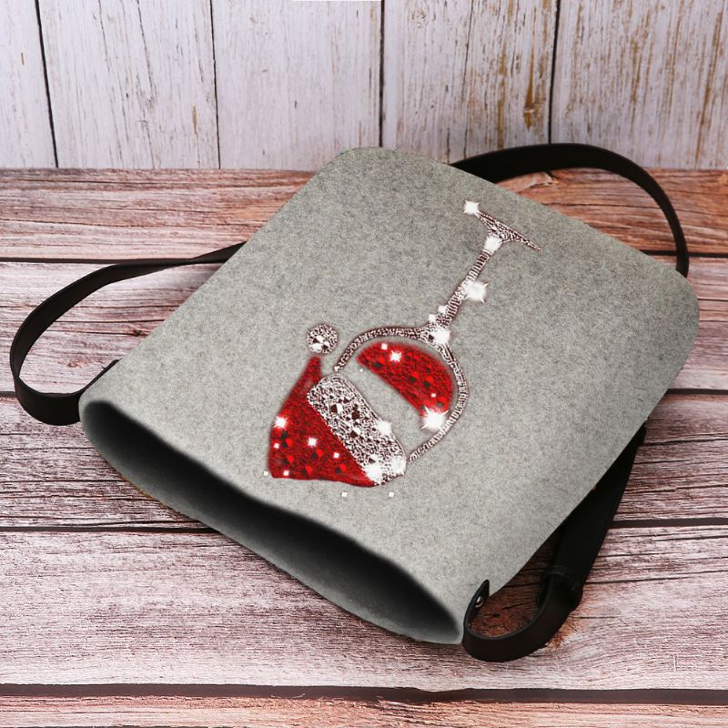Kvinder Filt Dame Jul Hat Glas Cup Casual Outdoor Crossbody Taske Skuldertaske